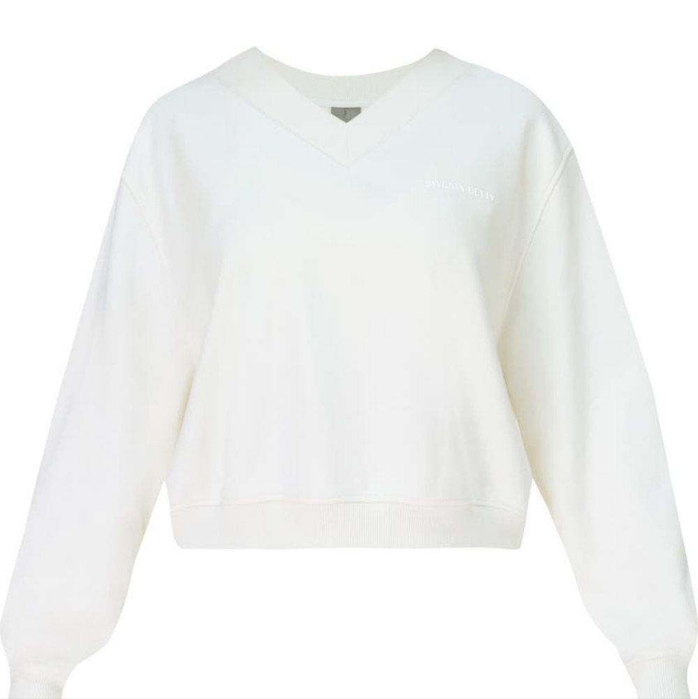 SWEATY BETTY ORGANIC CROPPED V-NECK LONG SLEEVE SWEATSHIRT SZ 6-8
